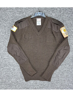 Blauer Wool Rib-Knit Pullover Sweater Mens XL Brown V-Neck Long Sleeve Patch